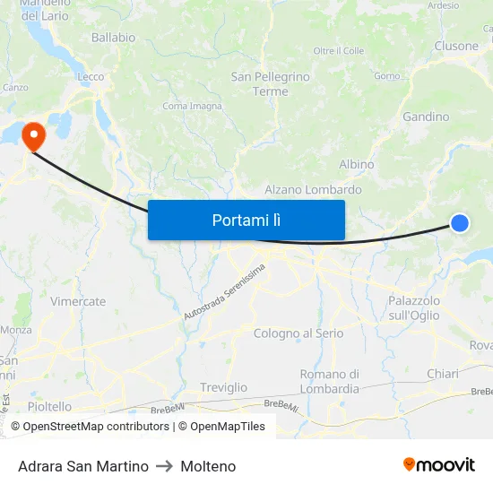 Adrara San Martino to Molteno map