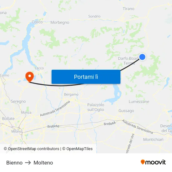 Bienno to Molteno map