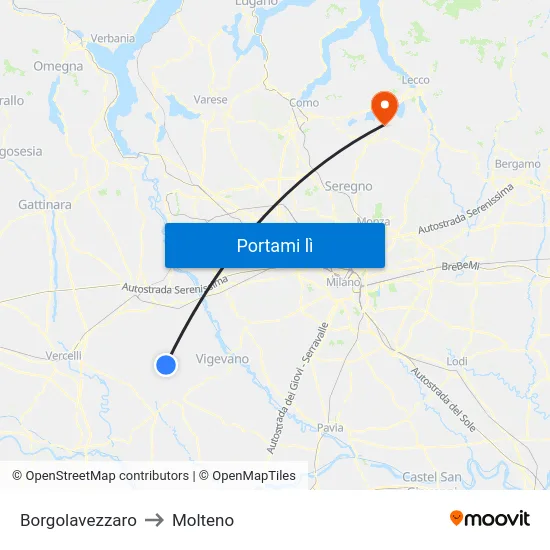 Borgolavezzaro to Molteno map