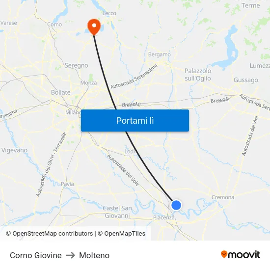 Corno Giovine to Molteno map