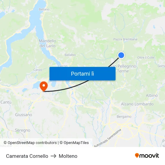 Camerata Cornello to Molteno map