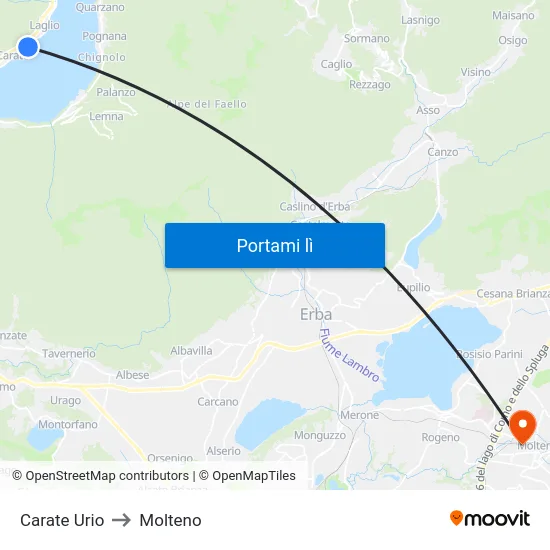Carate Urio to Molteno map
