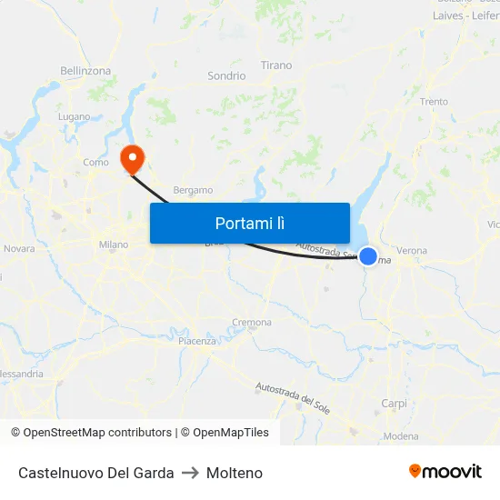 Castelnuovo Del Garda to Molteno map