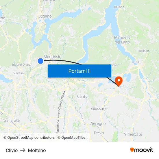 Clivio to Molteno map