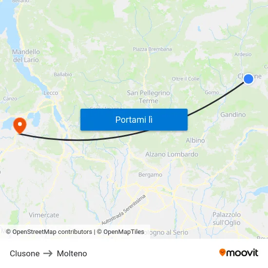 Clusone to Molteno map