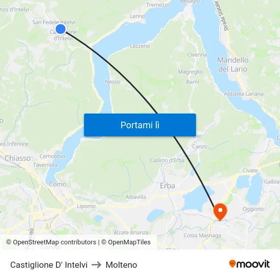Castiglione D' Intelvi to Molteno map