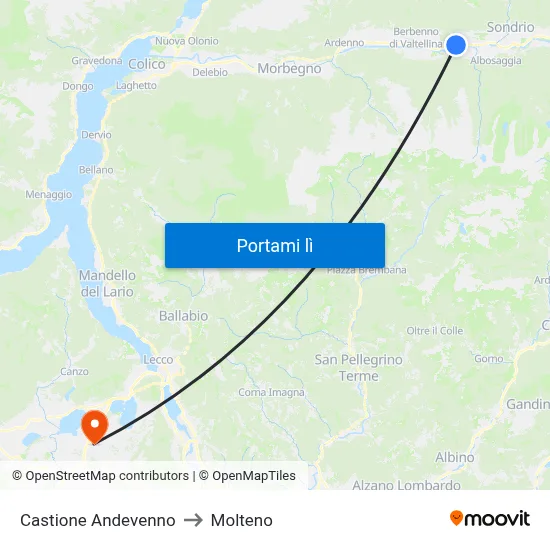 Castione Andevenno to Molteno map