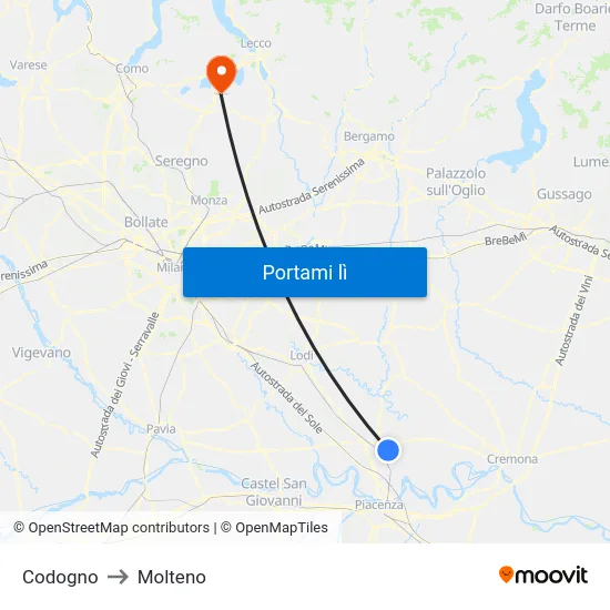 Codogno to Molteno map