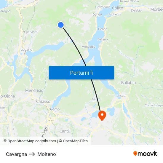 Cavargna to Molteno map