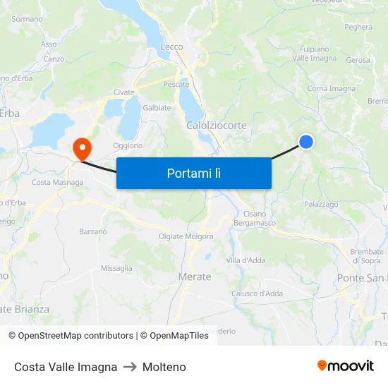 Costa Valle Imagna to Molteno map