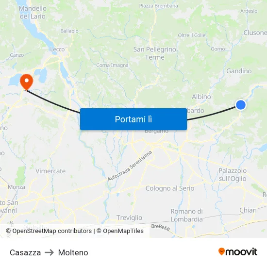 Casazza to Molteno map