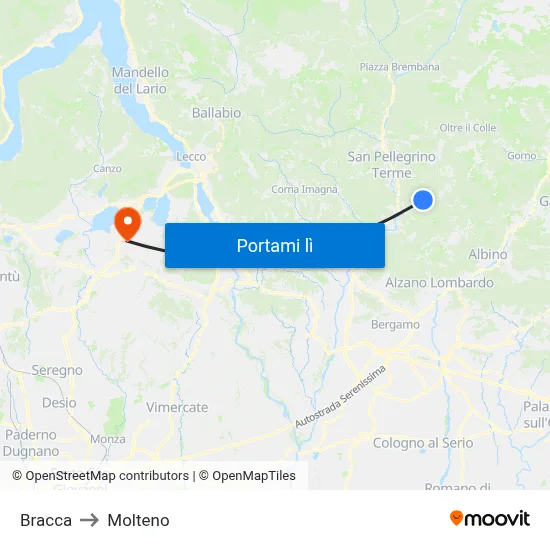 Bracca to Molteno map