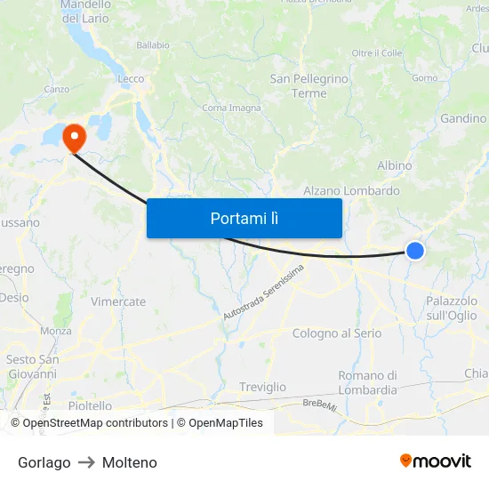 Gorlago to Molteno map