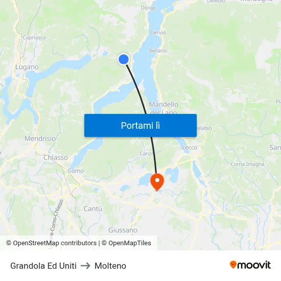 Grandola Ed Uniti to Molteno map