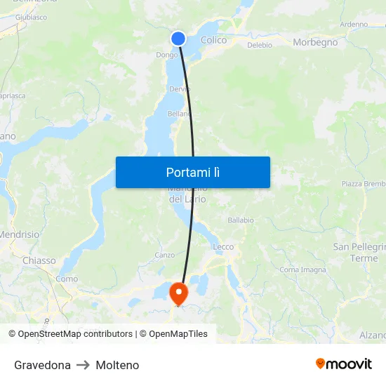 Gravedona to Molteno map