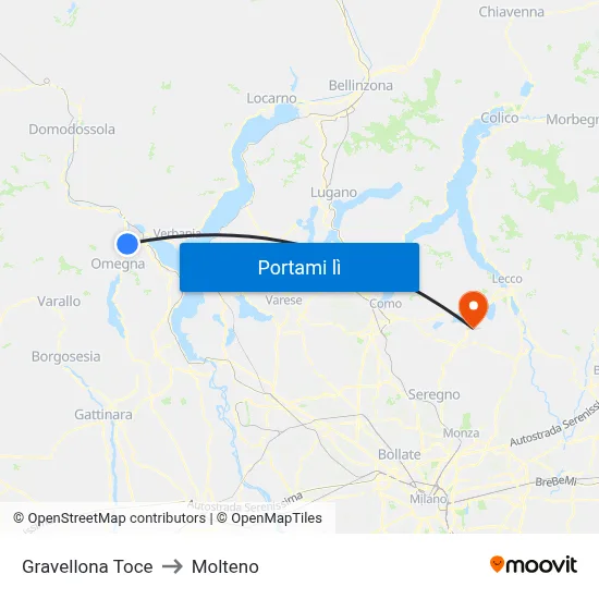Gravellona Toce to Molteno map