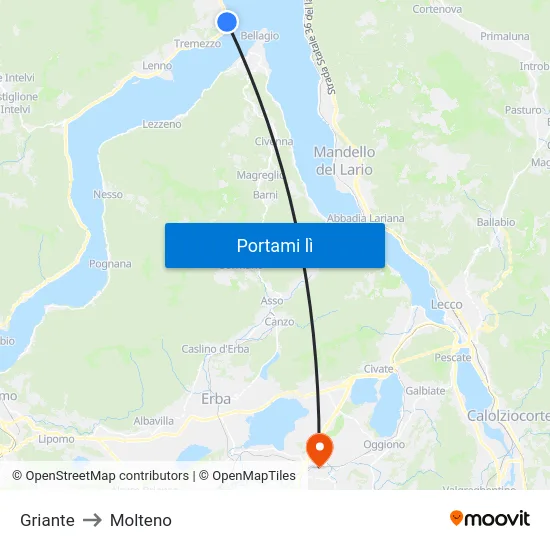 Griante to Molteno map