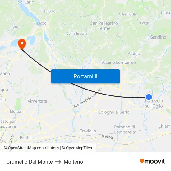 Grumello Del Monte to Molteno map