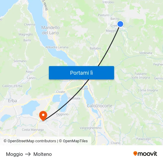 Moggio to Molteno map