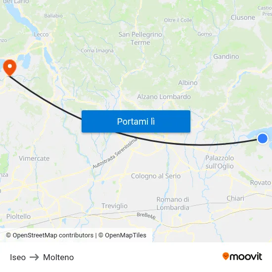 Iseo to Molteno map