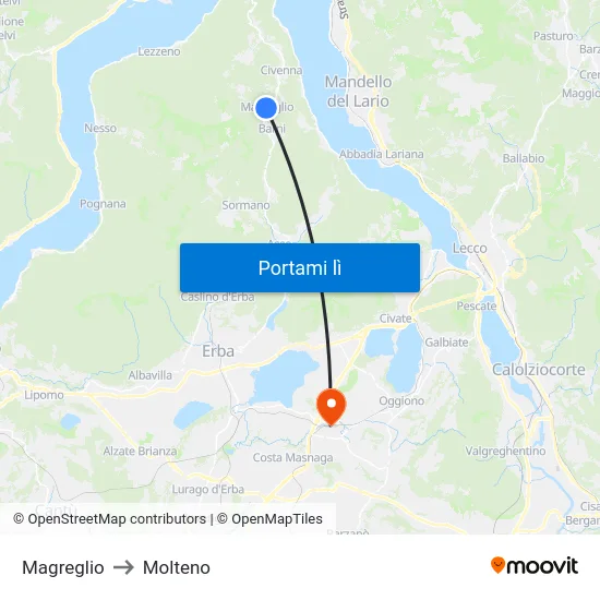 Magreglio to Molteno map