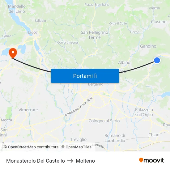 Monasterolo Del Castello to Molteno map