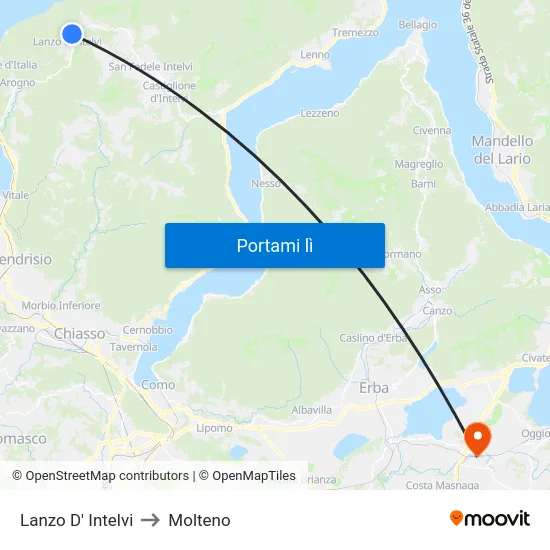 Lanzo D' Intelvi to Molteno map