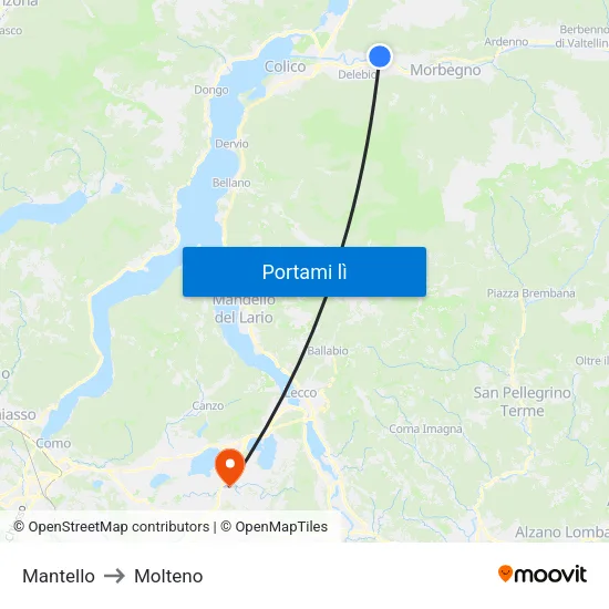 Mantello to Molteno map