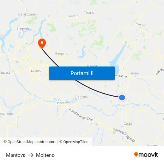 Mantova to Molteno map