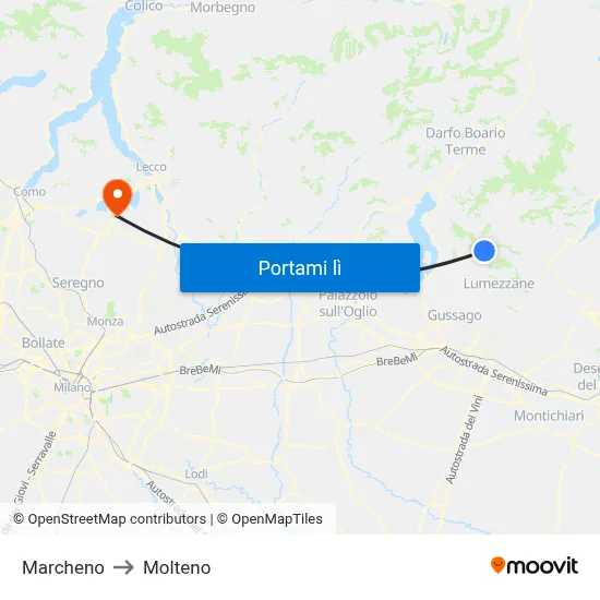 Marcheno to Molteno map