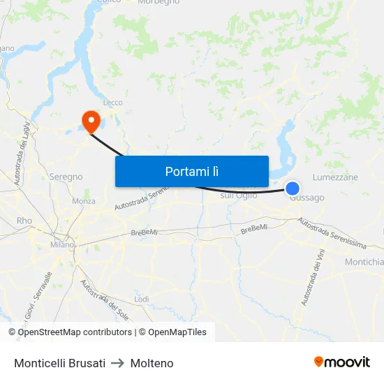 Monticelli Brusati to Molteno map