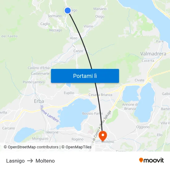 Lasnigo to Molteno map