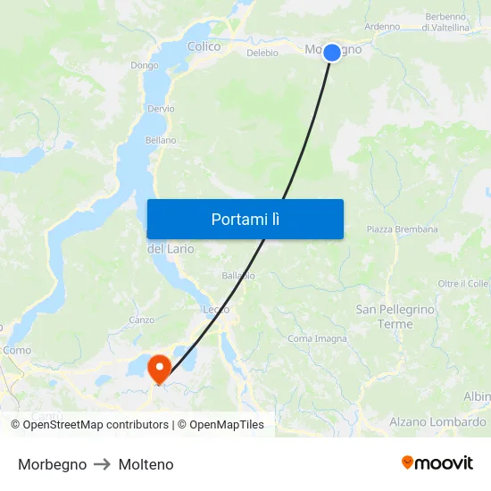 Morbegno to Molteno map