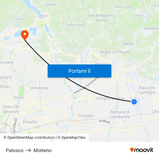 Palosco to Molteno map