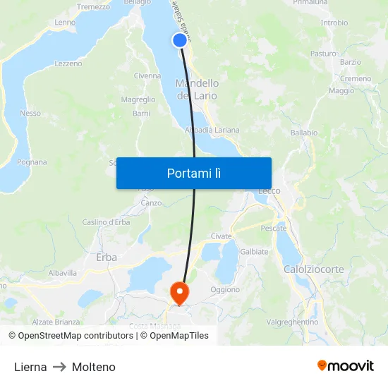 Lierna to Molteno map