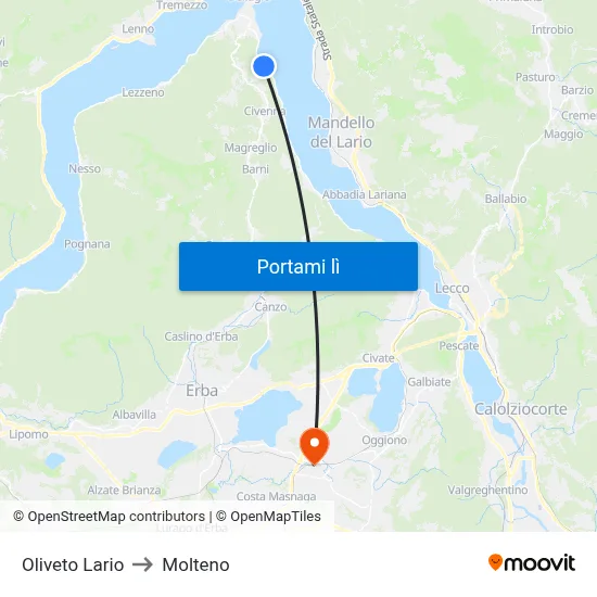 Oliveto Lario to Molteno map