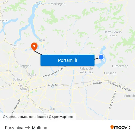 Parzanica to Molteno map