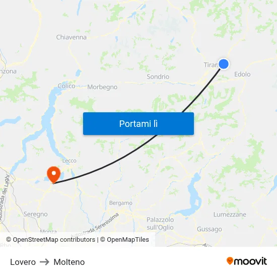 Lovero to Molteno map