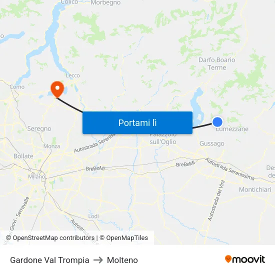 Gardone Val Trompia to Molteno map