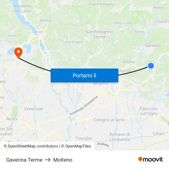 Gaverina Terme to Molteno map