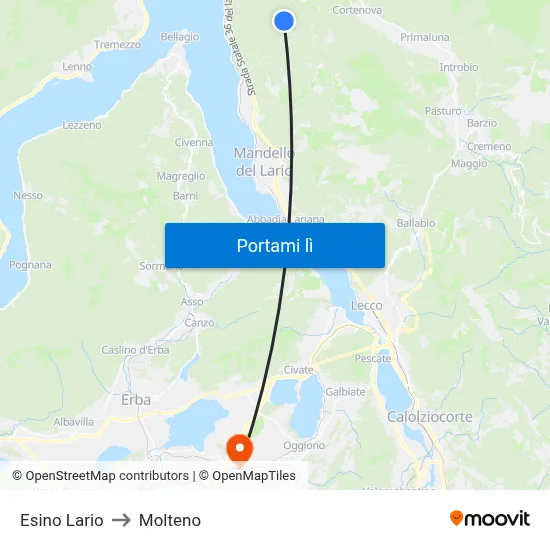 Esino Lario to Molteno map