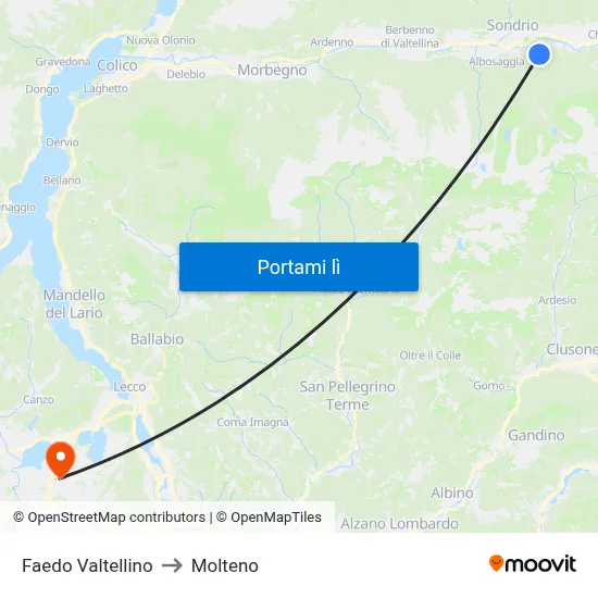 Faedo Valtellino to Molteno map