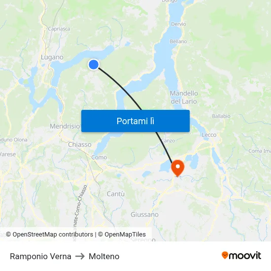 Ramponio Verna to Molteno map