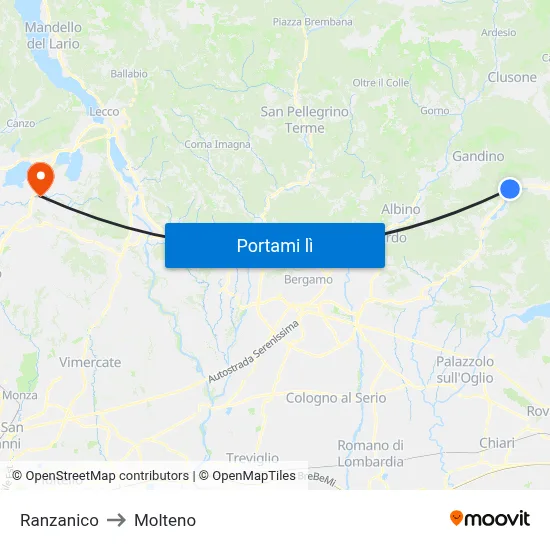 Ranzanico to Molteno map