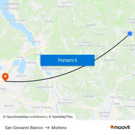 San Giovanni Bianco to Molteno map