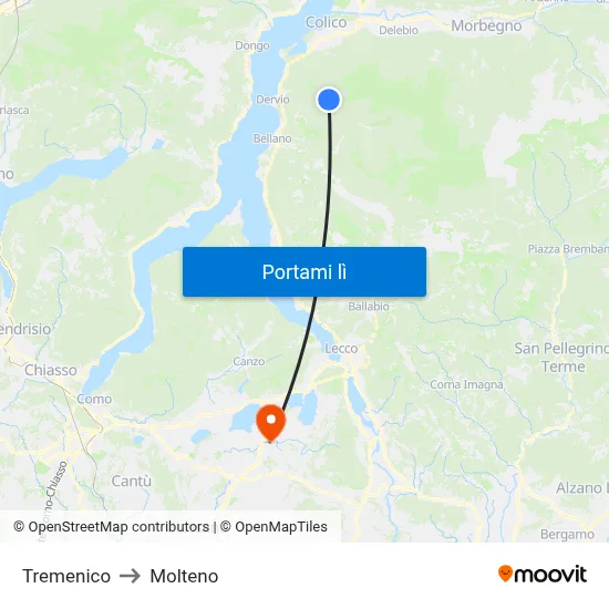 Tremenico to Molteno map