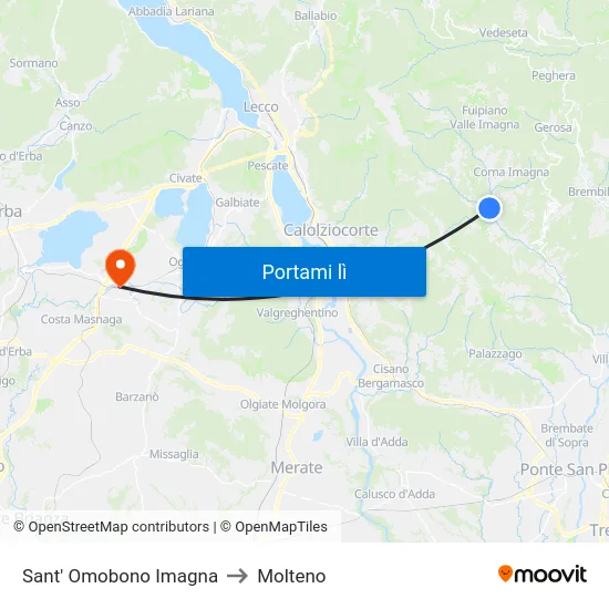 Sant' Omobono Imagna to Molteno map