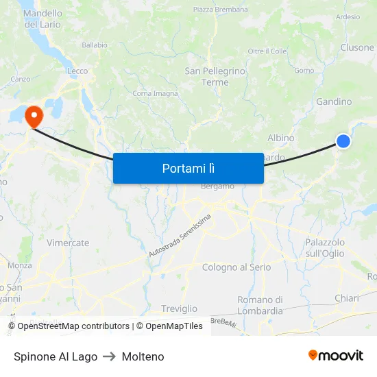 Spinone Al Lago to Molteno map