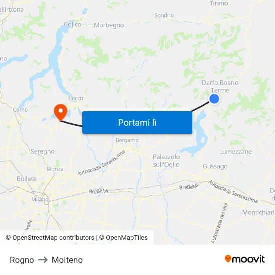 Rogno to Molteno map