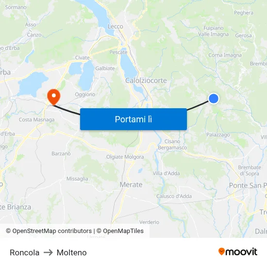 Roncola to Molteno map